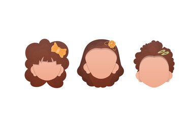 Set of baby girls faces isolated on white background. Cartoon style. Vector illustration.