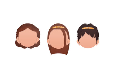 Set of baby girls faces isolated on white background. Cartoon style. Vector illustration.