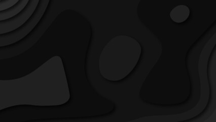 Geometric cut paper black luxury background with silver elements, topography map concept. Abstract paper cut layered black posters. Fluid shapes brochure template. For banner, identity card, cover.