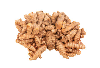 Curcuma aromatica or wild turmeric rhizome isolated on white background.top view.