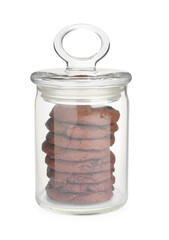 Jar of chocolate chip cookies isolated on white