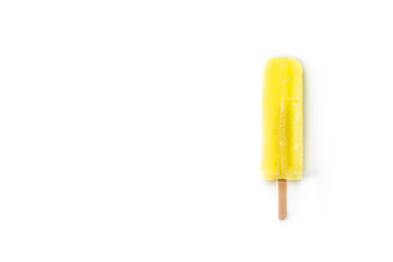 Frozen lemon popsicle isolated on white background. Top view. Copy space