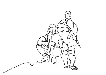 uniformed soldier or terrorist with two guns posing