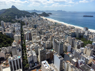 Obraz premium aerial drone view of Copacabana beach towards Corcovado, Rio de Janeiro, Brazil