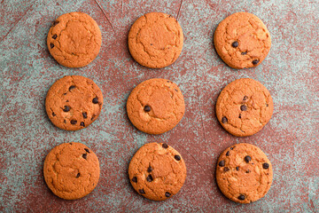 Cookies, cookies on different backgrounds, oatmeal cookies with chocolate
