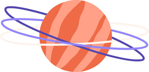 Obraz premium Abstract Planet Globe with Rings Cartoon Illustration