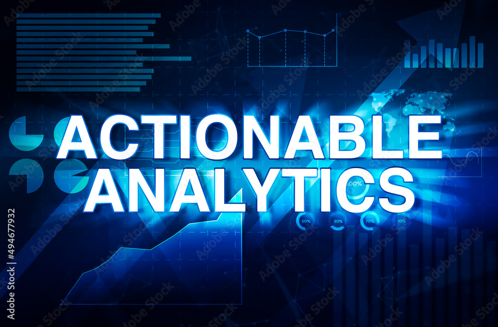 Poster actionable analytics futuristic abstract tech background, modern data analytics concept backdrop wit
