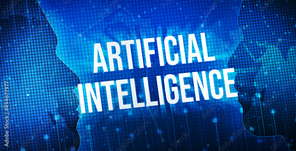 Poster artificial intelligence technology abstract background with data blocks and glowing lights. modern f