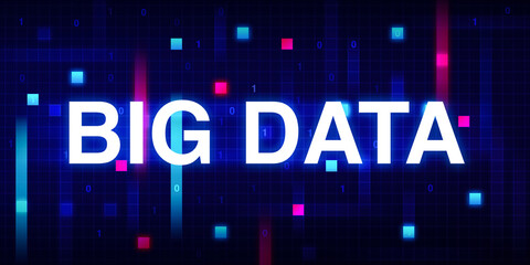 Big Data Abstract Background with Binary Numbers and Glowing Lights. Modern and futuristic tech backdrop