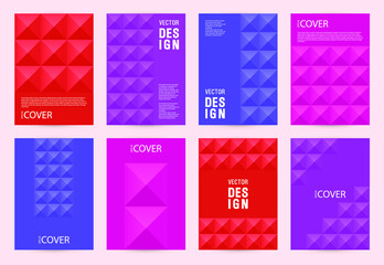 Company identity business brochure template collection. Presentation vector A4 vertical front page mock up set. Corporate report cover abstract geometric design layout bundle in purple red blue