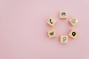wooden cube block with buyer persona icons ,top view, for buyer persona and target customer...