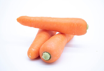 Close up, Fresh Carrot isolated on white background, front view