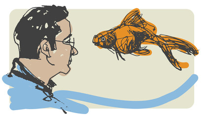 Fishy dreams. Concept art. Dreams, fish. Encounter. man and nature. Abstract art