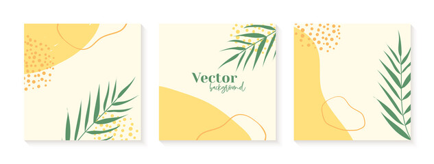 Fototapeta na wymiar Minimal instagram post templates in yellow colors. Abstract organic shapes floral background. Social media template