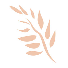 Decorative branch with leaves in pink. Twig in sketch style isolated on white background. Vector illustration.