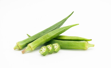 group of Lady Finger isolated on white background, selective focus
