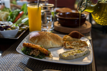 middle eastern breakfast bread and humus