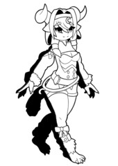 Cute anime manga girl monster with horns manga style with shadows