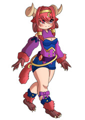 Cute anime manga girl monster with horns in purple clothes and red hair sticker