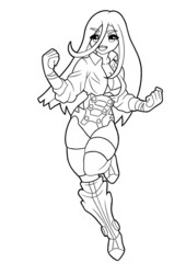cute techno girl manga anime warrior bouncing line art