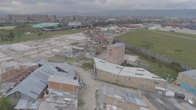 Poor neighborhood, Bogota, Colombia, aerial view.