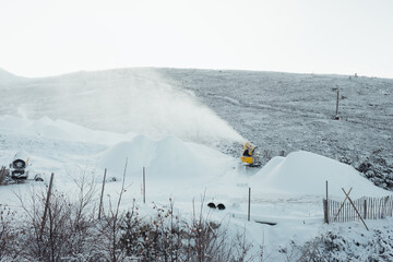 Snow Blowing Maching In Operation At The Cairngorm Ski-Resort In The Scottish Highlands