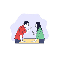 Arguing and fighting couple flat vector character illustration.