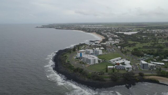 Aerial View Of Bargara Beach On A Cloudy Day In Queensland, Australia - drone shot