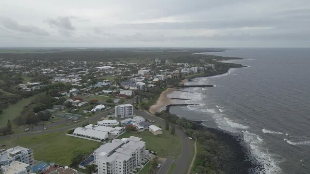 Coastal Town And Bargara Beach In Queensland, Australia - aerial drone shot