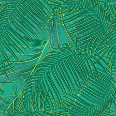 Bright tropical seamless patterns. Exotic lush flora from tropical countries. Vibrant jungle plants and leaves for fabric design, graphic design, wallpaper design.