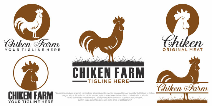 Chicken icon set logo. fresh farm food logotype and bird broilers vector