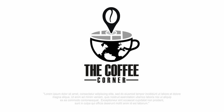 Logo world Coffee , coffee cup, world map coffee foam, corporate identity, illustration, vector