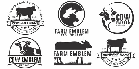 cow farm icon set logo design. cow vector illustration