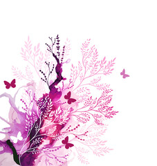 Abstraction pink watercolor with butterflies. Vector illustration
