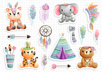 Tribal animals sticker, vector illustration