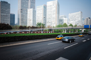 Fototapeta premium Vehicles travelling on fast roads