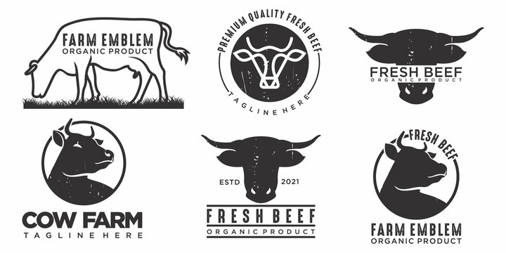 Retro Vintage Cattle or Beef Emblem Label logo design
