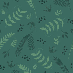 Fototapeta na wymiar Green floral and leaves seamless pattern. Modern abstract design for paper, cover, fabric, pacing and other users.