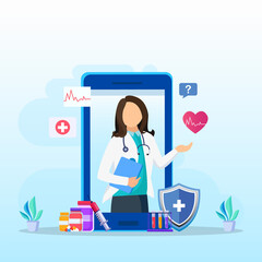 Online doctor vector illustration concept. Online medical consultation and support online