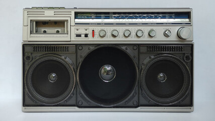 Retro Boombox on white background 80s music listening concept