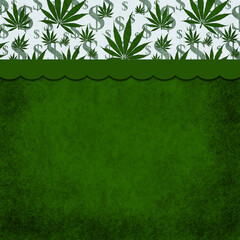 Weed and dollar sign background with cannabis on grunge white with a ribbon