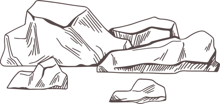 black and white rocks sketch clip art preview