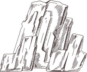 Mountain Rock Formation Monochrome Hand Drawn Illustration