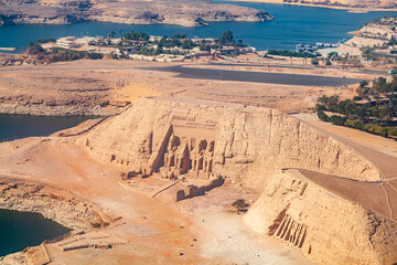 Aerial view of The Great Temple of The Pharaoh Rameses II and The Small Temple of Hathor and The...