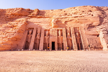 Standing statue in front of The Temple of Hathor and Nefertari.