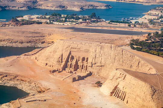 Aerial view of The Great Temple of The Pharaoh Rameses II and The Small Temple of Hathor and The Queen Nefertari.