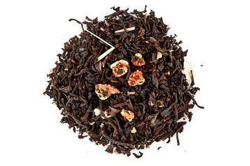 herbal black greeen tea leaves isolated on white