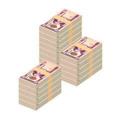 Nakfa Vector Illustration. Huge packs of Eritrea money set bundle banknotes. Paper money 50 NFK. Flat style. Isolated on white background. Simple minimal design.