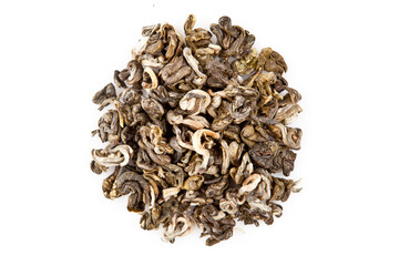 green tea leaves isolated on white