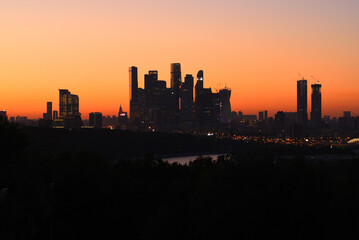 Fototapeta na wymiar Downtown Moscow at night. View from Sparrow Hills.